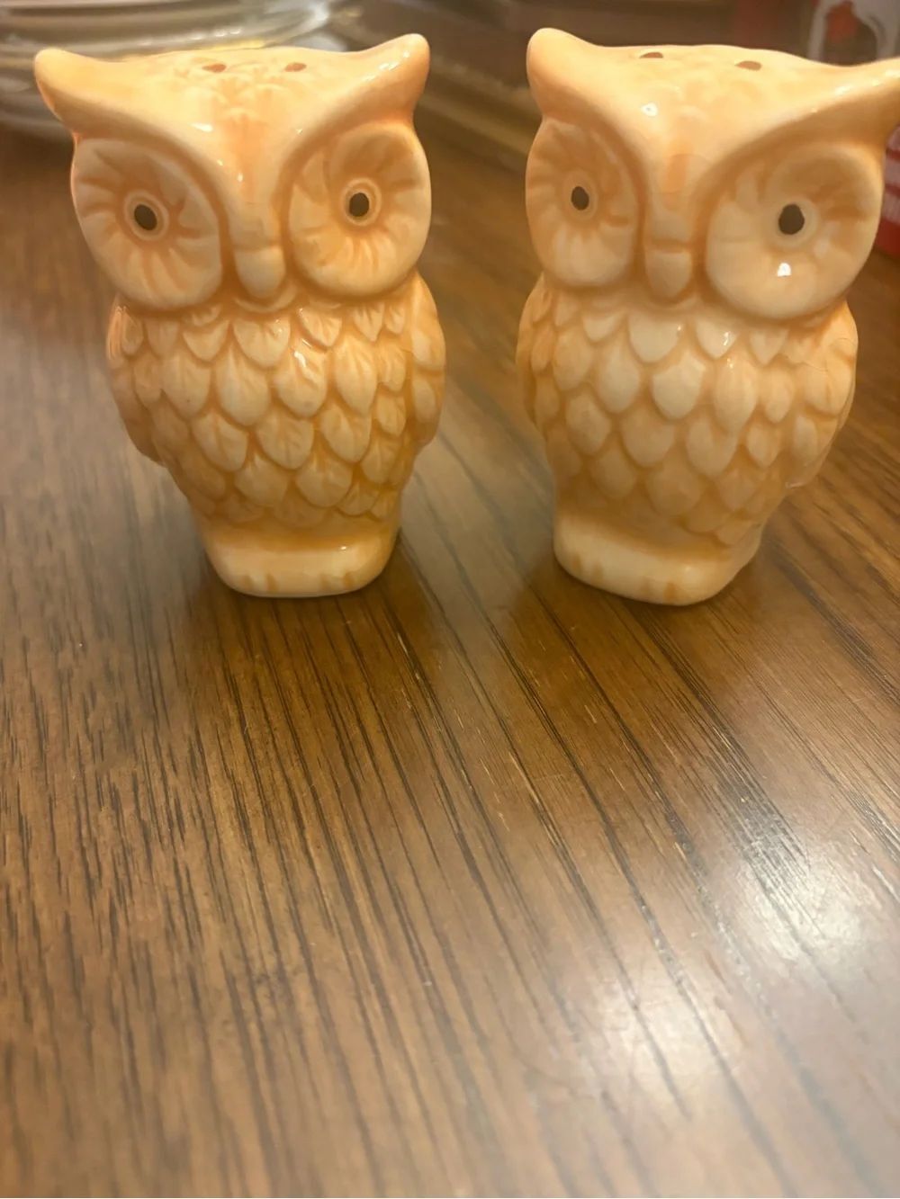 Ceramic Owl Salt and Pepper Shaker Set - Creamy yellowish. Grandmacore.